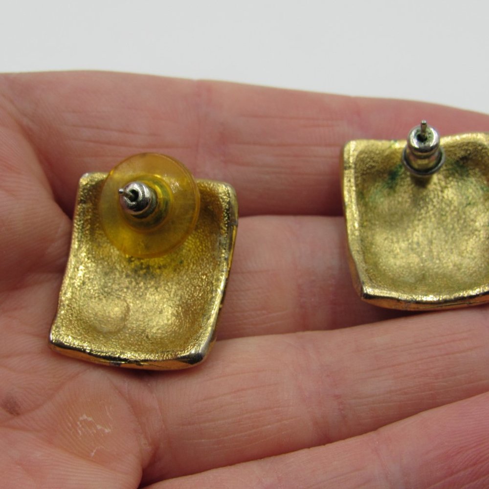 Vintage Unique Purple & Gold Dangle Earrings - Picture 2 of 4
